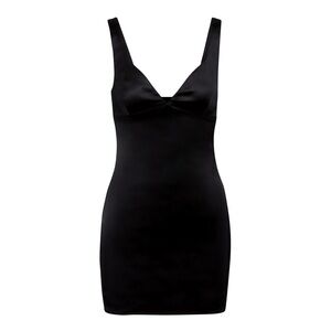 Aritzia Babaton Lala Satin V-neck Mini Dress in Black